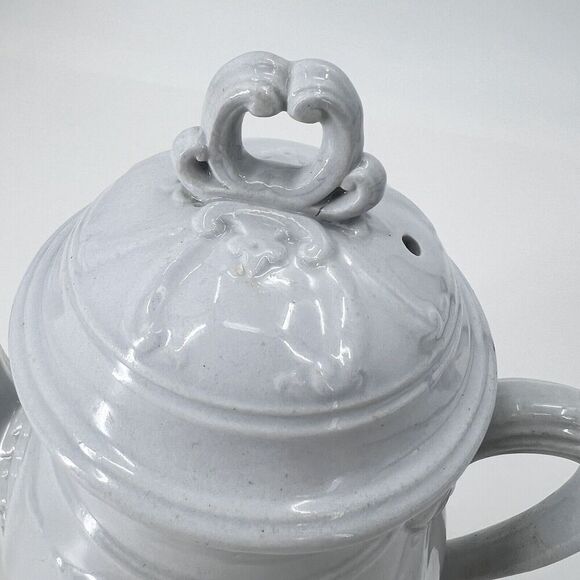 Antique Victorian White Ironstone China Teapot Cottage Farmhouse Decor - Picture 11 of 14